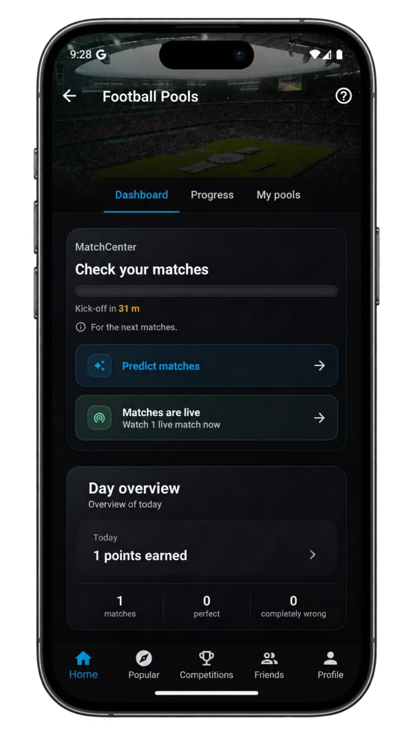 Golero voetbalpoules dashboard